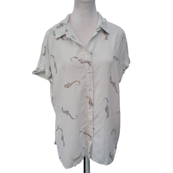 Jane + Delancey Size L Seahorse Button Up Shirt Nautical Lightweight Summer - Picture 1 of 10